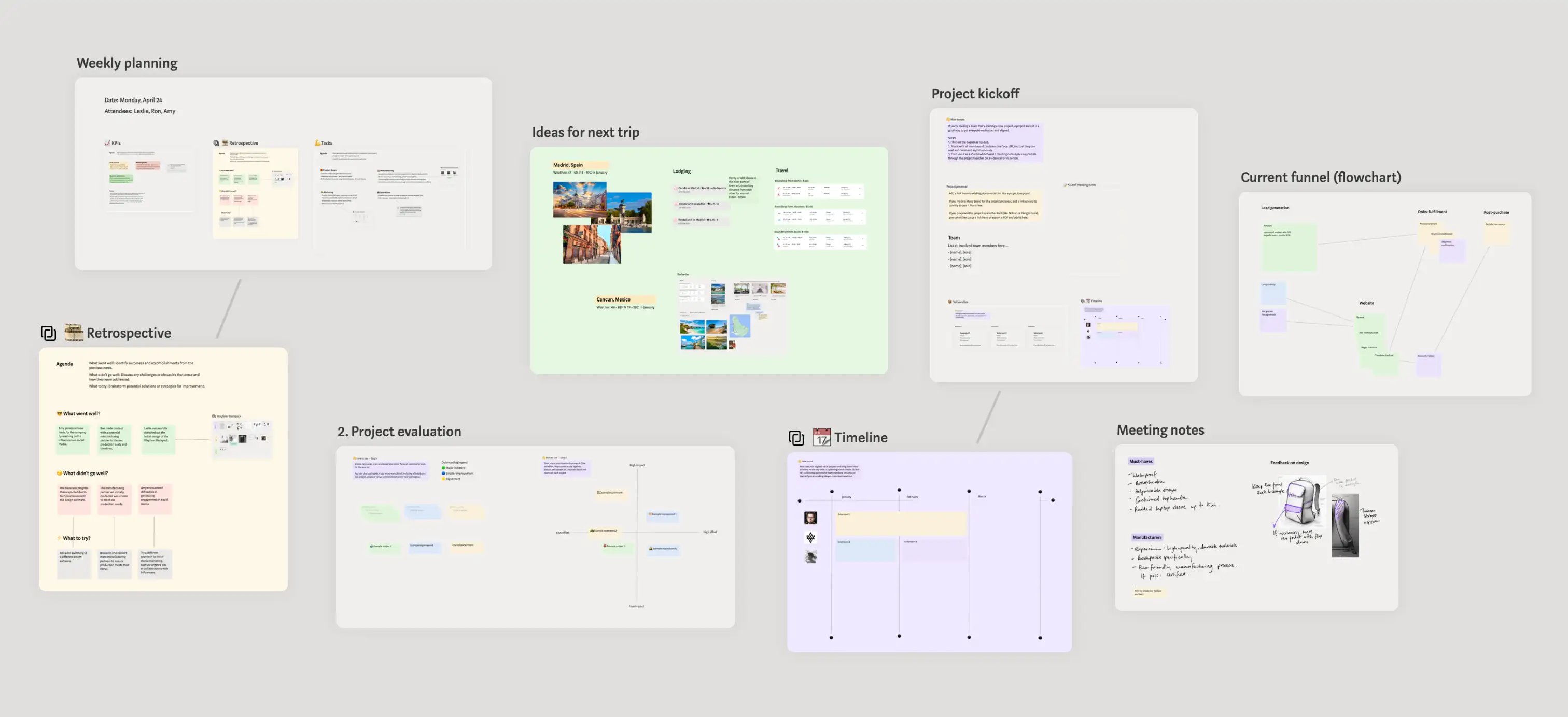 Muse with various planning boards